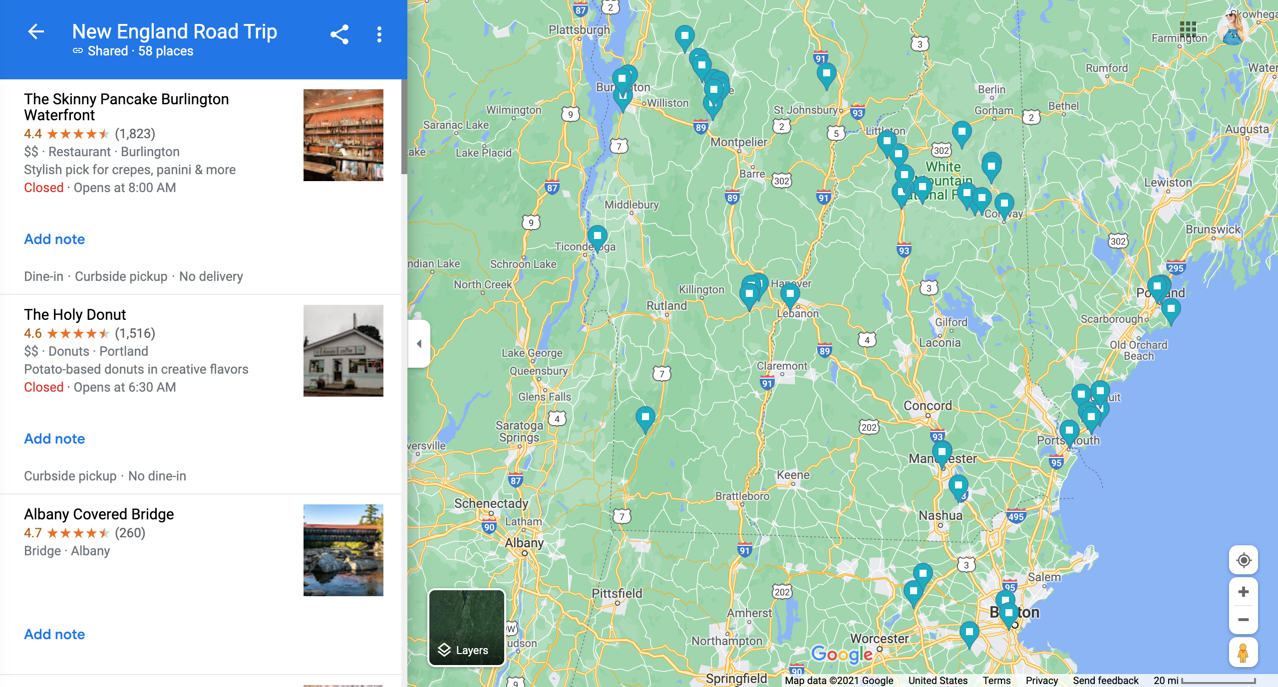 Preliminary New England Road Trip Itinerary